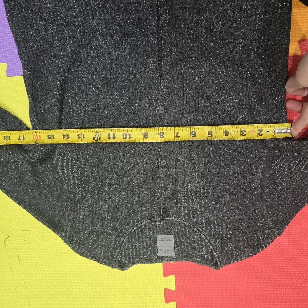 Zara Knitwear Girls Sparkling Metallic Gray Ribbed Cardigan Size‎ 13-14 /164cm